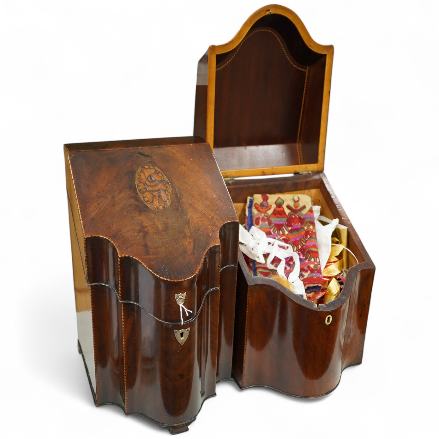 Two George III inlaid mahogany knife boxes, 38cm high